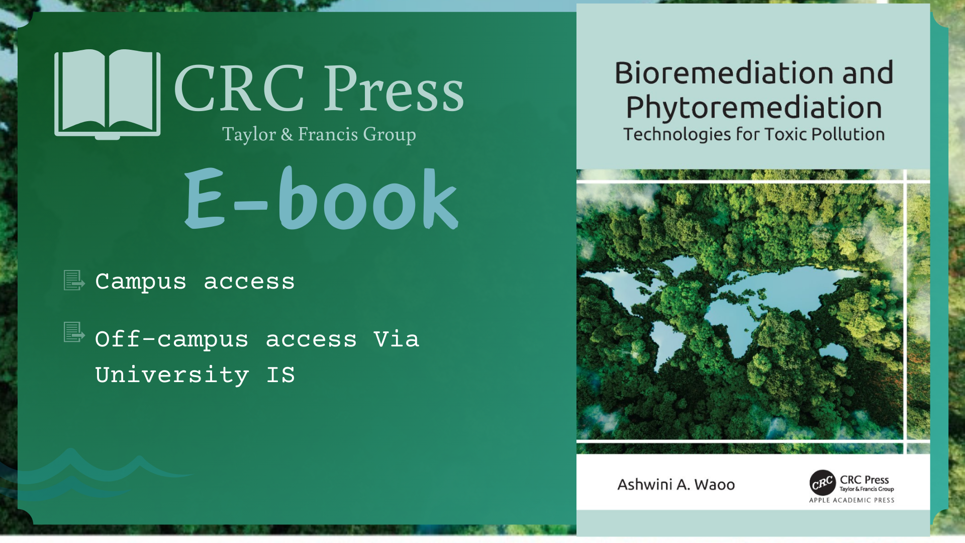 E-book - Waoo, A.A. (2024). Bioremediation and Phytoremediation: Technologies for Toxic Pollution (1st ed.). Apple Academic Press. https://doi.org/10.1201/9781003409595