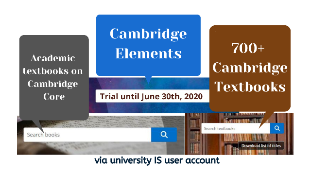 Cambridge University Press databases trial until June 30th, 2020 at Latvia University of Life Sciences and Technologies. 