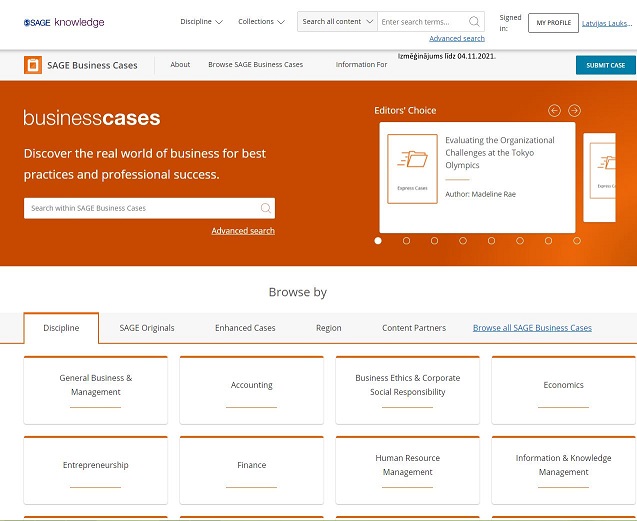 SAGE Business datubāzes izmēģinājums līdz 2021. gada 4. novembrim  Latvijas Lauksaimniecības universitātē