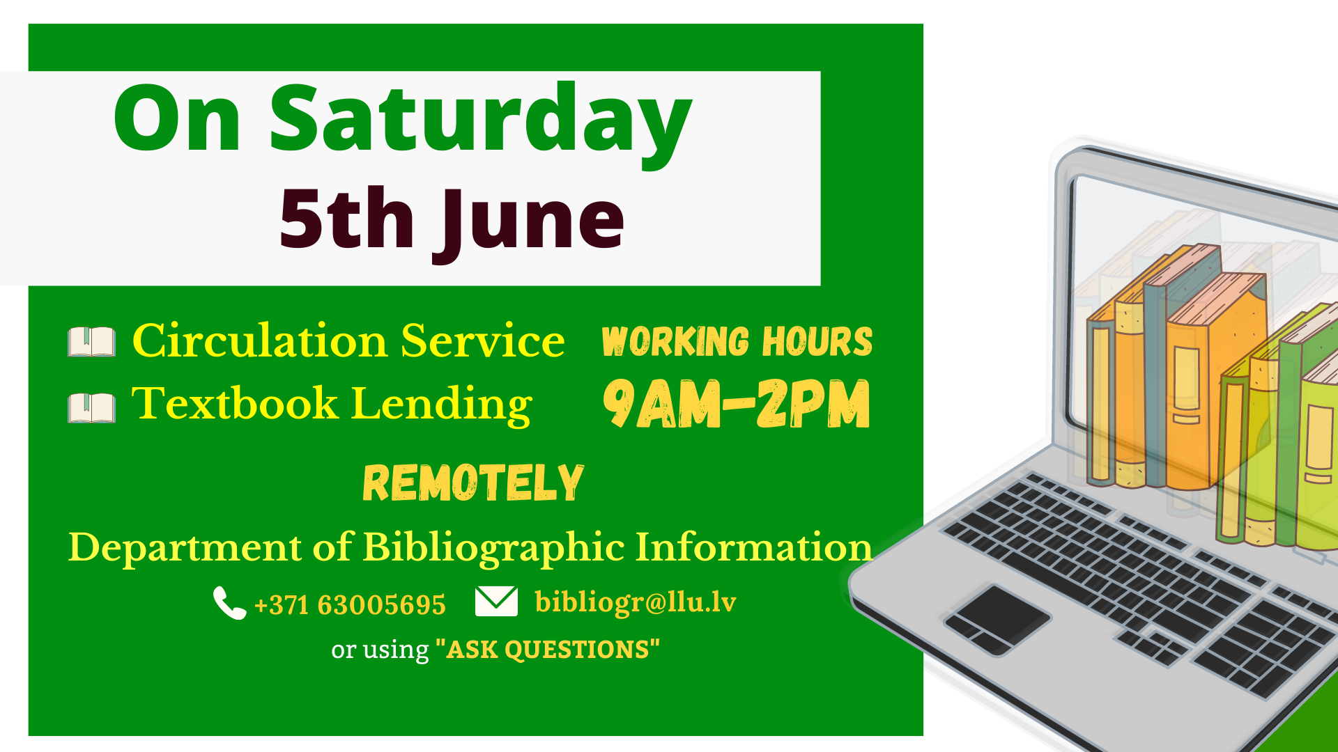 On Saturday 5 June Fundamental Library of the Latvia University of Life Sciences and Technologies  is open from 9am until 2pm.