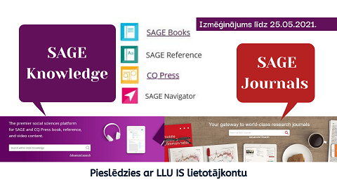 SAGE Knowledge un SAGE journals datubāzes Latvijas Lauksaimniecības universitātē līdz 25.05.2021.