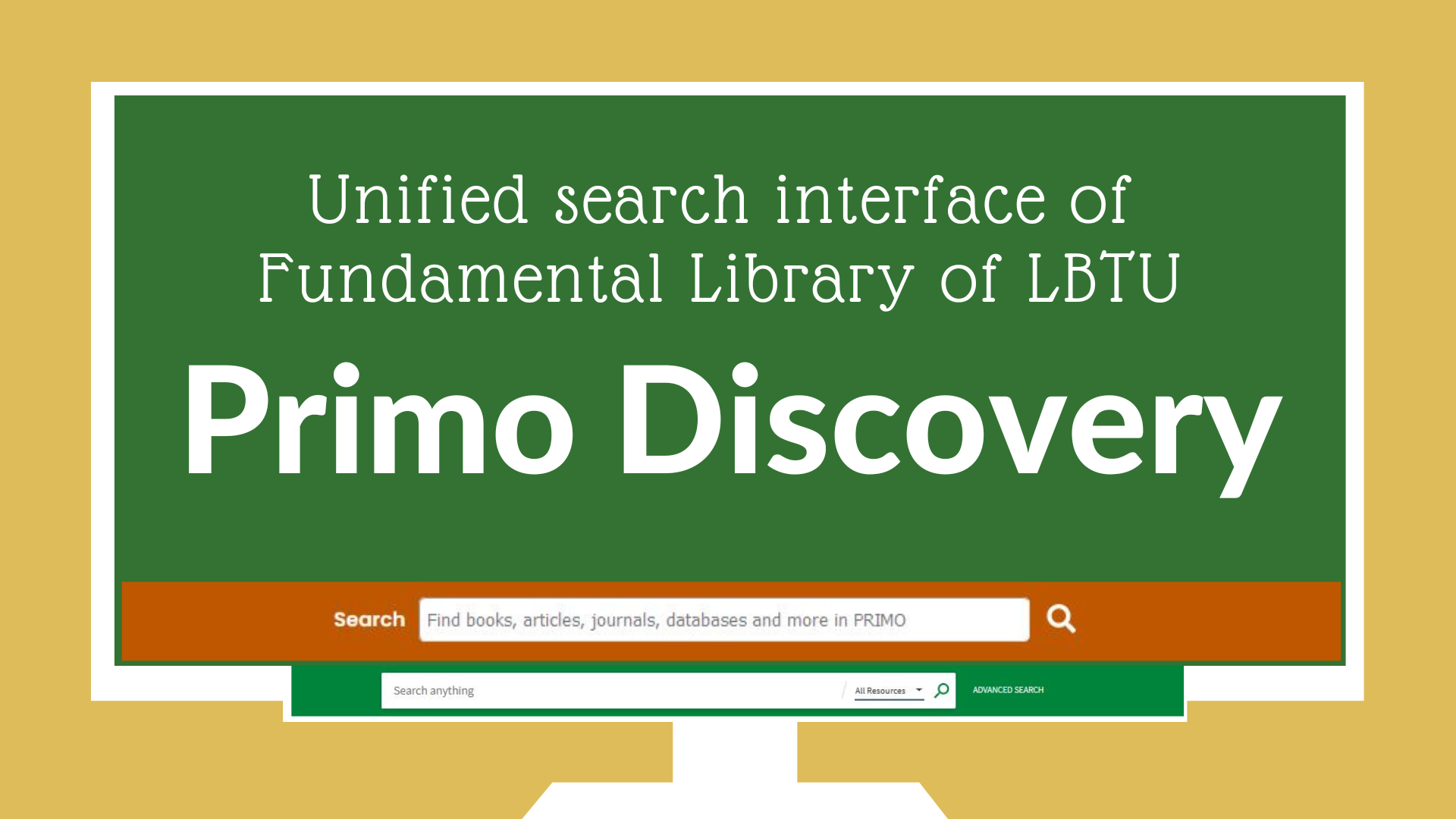 Unified search interface of Fundamental Library of LBTU (PRIMO DISCOVERY) 
