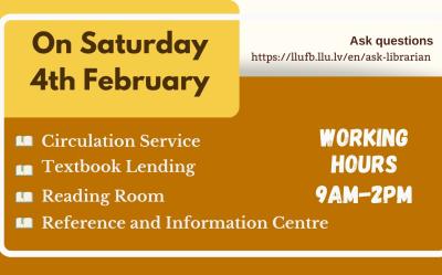 Library on Saturday 4 February working hours 9am-2pm