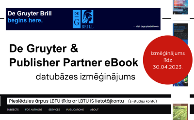 De Gruyter and UPL (Publisher Partner) eBooks datubāzes izmēģinājums līdz 2024. gada 30. aprīlim LBTU Fundamentālajā bibliotēkā.