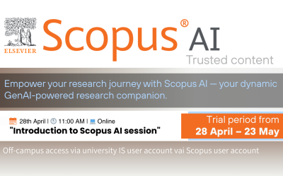 Scopus AI trial from 28th April to 23rd May at the Latvia University of Life Sciences and Technologies. To learn more about Scopus AI, webinars will be provided by Elsevier.