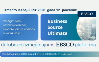 EBSCO Business Source Ultimate datubāzes izmēģinājums EBSCO datubāžu platformā no 2025. gada 13. novembra līdz 2026. gada 12. janvārim