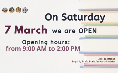 On Saturday, March 7, the library is open from 9am until 2pm
